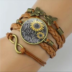 Leather Multi-strand You Are My Sunshine Brown Bracelet